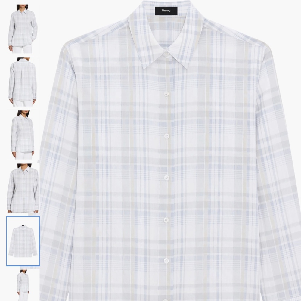 Theory Plaid Cotton & Linen Button-Up Shirt, size L - Picture 10 of 11